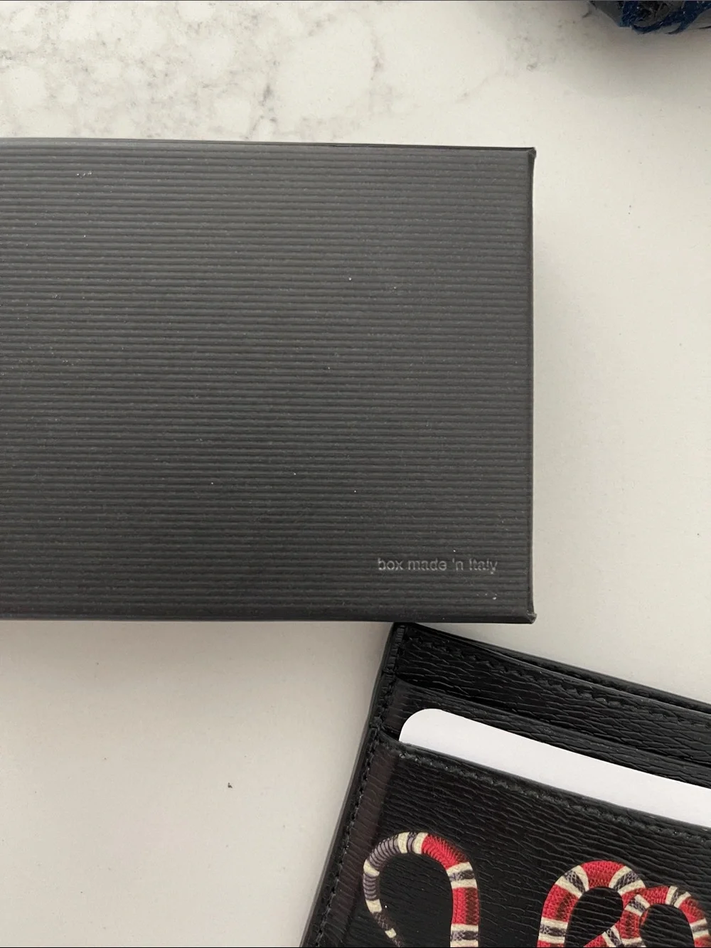 Gucci Black Leather Card Holder with Red & White Snake Motif